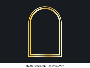Golden arch or door shaped frame on black background