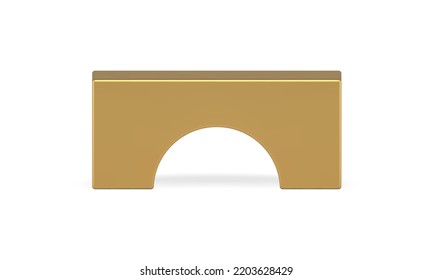 Golden arch tribune showcase rectangle platform studio tribune pedestal front view realistic vector illustration. Premium product stand geometric stage performance podium frame construction