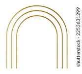 Golden arches. Thin rounded luxury metal frames as podium edging, shiny door, geometric border, elegant stage decoration.