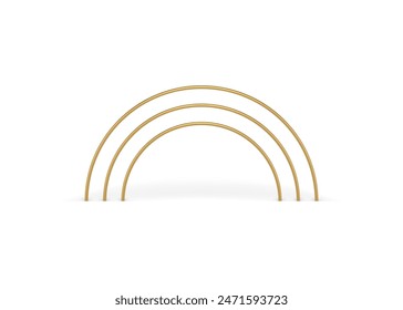 Golden archway structure semicircle construction basic foundation 3d element design realistic vector illustration. Arch circle entrance gate exit minimalist geometric architecture multilevel decor