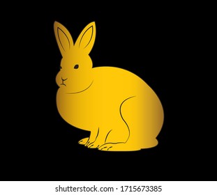 Golden Arctic Hare isolated on black background. Vector. Arctic Hare Icon. Digitally drawn illustration.