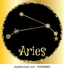 Golden Aries zodiac sign. Vector Illustration
