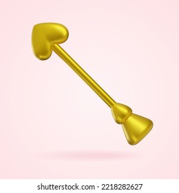 Golden arrow with a 3d heart. Realistic vector illustration of a Valentine's day or wedding design element