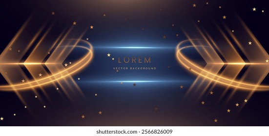 Golden arrow banner on dark background. Celebration grand openning party happy concept. Vector illustration