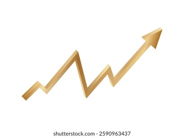 A golden arrow graph represents positive financial growth with upward movement. ideal for business success and economic progress concepts.