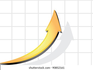 Golden arrow growing up on grid vector illustration.