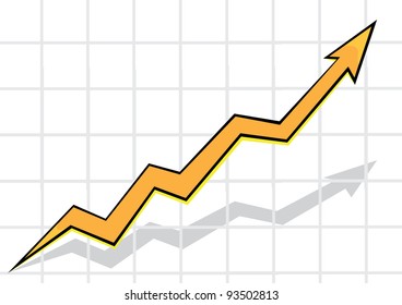 Golden arrow growing up on grid vector illustration.