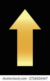 Seta dourada apontando para cima ícone do vetor. Símbolo metálico dourado de luxo isolado no fundo preto. Ilustração do conceito de crescimento dos negócios, sucesso financeiro e progresso.