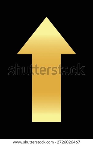 Golden arrow pointing up vector icon. Luxury gold metallic symbol isolated on black background. Business growth, finance success, and progress concept illustration.