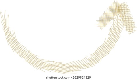 golden arrow sign curves up direction up or down, scratch and dirt brush