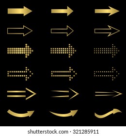 Golden Arrow sign set. Web internet design elements