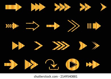 Golden Arrows Big Black Set Icons, Gold Arrow Icon, Arrow Vector Collection,  Arrow Cursor, Modern Simple Arrows,  Vector Illustration