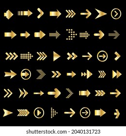 Golden Arrows  set icons. Arrow icon. Arrow vector collection. Arrow. Cursor. Modern simple arrows. Vector illustration