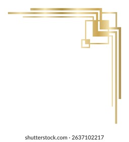 Golden art deco corner ornament forming a border with parallel lines and square decorations, ideal for creating elegant frames or page decorations