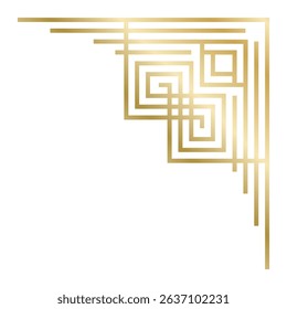 Golden art deco corner ornament forming an elegant frame, perfect for decorating invitations, menus, certificates, diplomas, labels and any kind of document