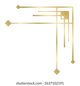 Golden art deco corner with rhombus and lines creating an elegant, luxurious frame for invitations, certificates, menus and other design projects