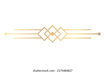 Golden art deco divider icon. Luxury page decoration sign. Gold retro border decorative ornament. Vintage elegant frame, page style header. Vector illustration