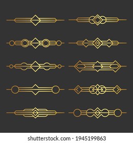 Golden art deco dividers. Vintage gold ornaments  decorative divider. - Vector.