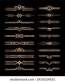 Golden art deco dividers. Vintage gold ornaments, decorative divider