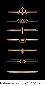 Golden art deco dividers. Vintage gold ornaments, decorative divider