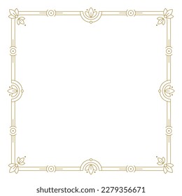 Golden art deco frame with copy space on white. Vintage elegant floral decorative border for card, banner, background, cover design vector illustration