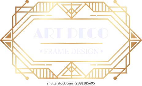 Golden art deco frame design with geometric shapes creating a vintage decorative border, perfect for adding a touch of elegance and sophistication to any project