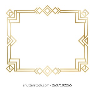 Golden art deco frame featuring intricate geometric shapes, crafting a sophisticated border that enhances vintage elegance in any design, perfect for invitations and decorative elements