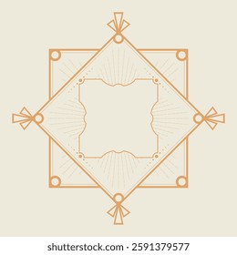 Golden Art Deco frame in hexagonal shape on light background. Vintage retro Art Deco border design. Vector illustration