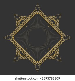 Golden Art Deco frame in hexagonal shape on dark background. Vintage retro Art Deco border design. Vector illustration