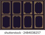 Golden art deco frame ornaments. Set of luxury golden decorative elements with different lines, frames. Suitable for card, certificate, invitation, poster.