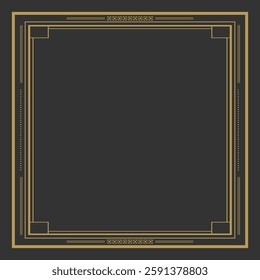 Golden Art Deco frame in square shape. Vintage retro Art Deco border design. Vector illustration