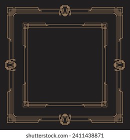 Golden art deco frames. Vintage decorative frame, gold ornaments borders and geometric lines ornament vector set. Elegant decorations with copyspace. Luxurious decorative design elements