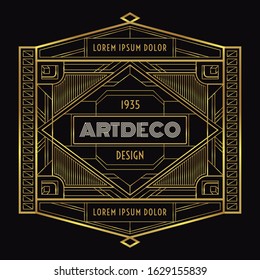 Golden Art deco geometric frame set, for Posters, backgrounds, invitations, cards, discount, social media, sale announcement and more. All lines are not expanded, so you can resize the outline/stroke.