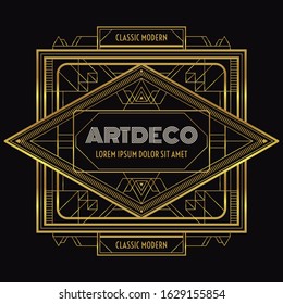 Golden Art deco geometric frame set, for Posters, backgrounds, invitations, cards, discount, social media, sale announcement and more. All lines are not expanded, so you can resize the outline/stroke.