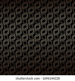 Golden art deco seamless pattern with swirls , black and gold colors. Luxury decorative ornament. Vintage vector background, wallpaper. Gold geometric shapes, elegant retro texture