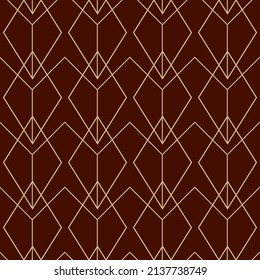 Golden art deco seamless pattern with red background. Abstract print. Geometric rhombus shape. Editable stroke. Vector stock illustration