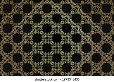  Golden art deco seamless patterns. Luxury decorative ornaments with gold geometric shapes and vintage background.
