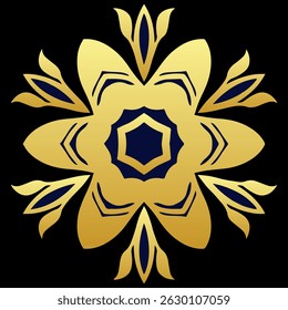 Golden art template, mandala stencil suitable for laser cutting metal, wood carving, coloring, stained glass. Isolated. Patterns and ornaments of the East, Asia, India, Mexico, Aztec, Peru.