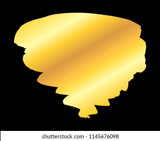 Golden artistic grunge brush paint stroke isolated over black background. Metal shiny gold design element vector illustration.