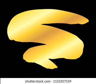 Golden artistic grunge brush paint stroke isolated over black background. Metal shiny gold design element vector illustration.