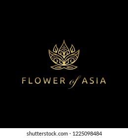 Golden Asian Lotus Flower for Beauty Salon Spa Skin Care Cosmetic Logo Design