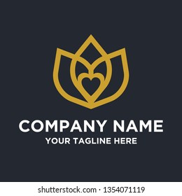 Golden Asian Lotus Flower Logo Design