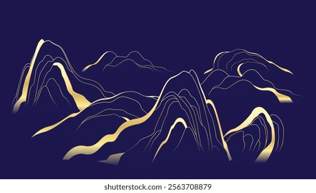 Golden asian mountain background vector abstract