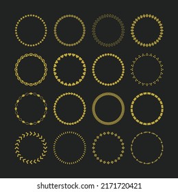 golden assorted circle emblems icons set design element on black background
