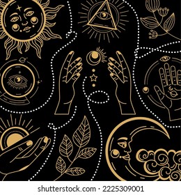 golden astrology symbols pattern background