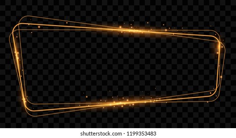 Golden asymmetric frame with lights effects. Vector element