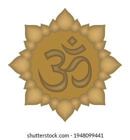 Golden Aum Om Ohm Symbol In Round Mandala Vector illustration. Aum Symbol Of Hinduism Isolated On White Background
