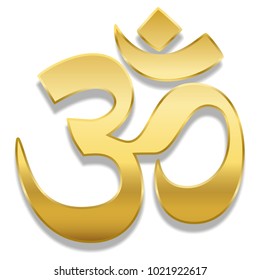 Golden Aum or Om symbol. Spiritual healing symbol of hinduism and buddhism - isolated vector illustration on white background.