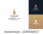 Golden author logo design. Quill pen with book logo design combination.