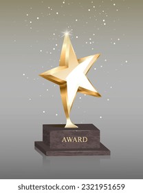 Golden award with back bokeh effect. Vector.